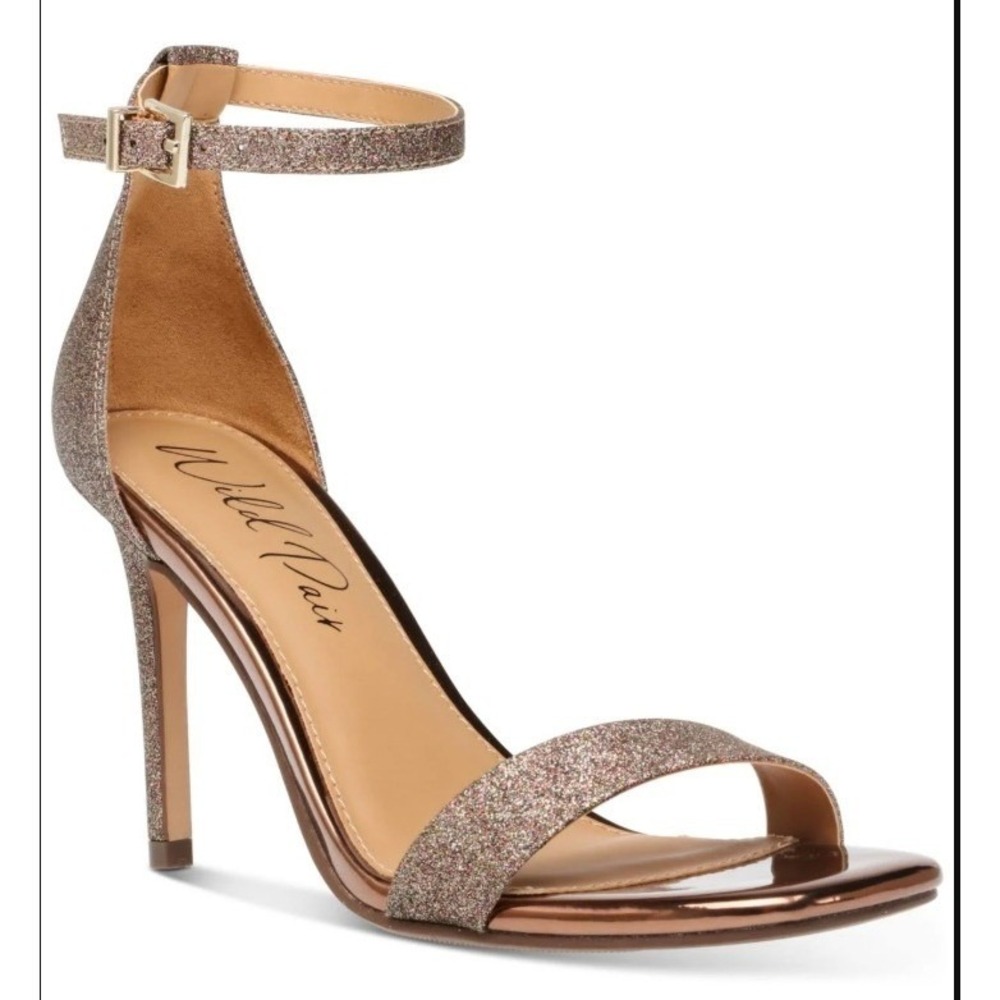 Wild Pair Women's Bronze Glitter Heels Stilettos Ankle Strap Square Toe‎ 12M NEW